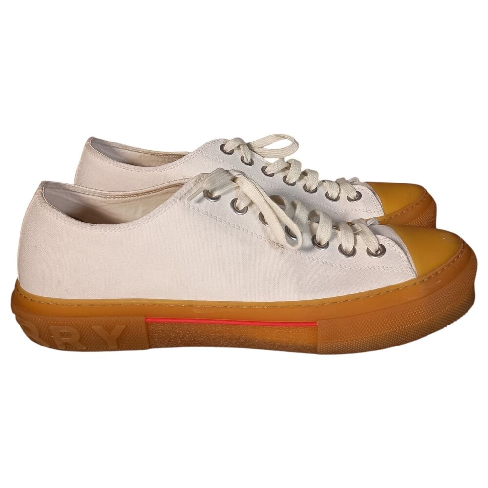 Burberry Jack Sneakers Shoes Mens 45.5/US 11.5 White Cotton Low Top Lace Up Logo - Picture 3 of 16